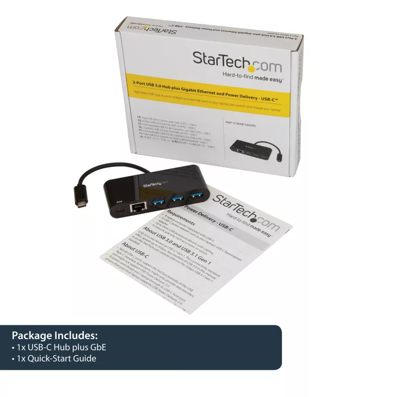 StarTech.com adaptador USB-C a Ethernet con hub USB 3.0 de 3 puertos y Power Delivery