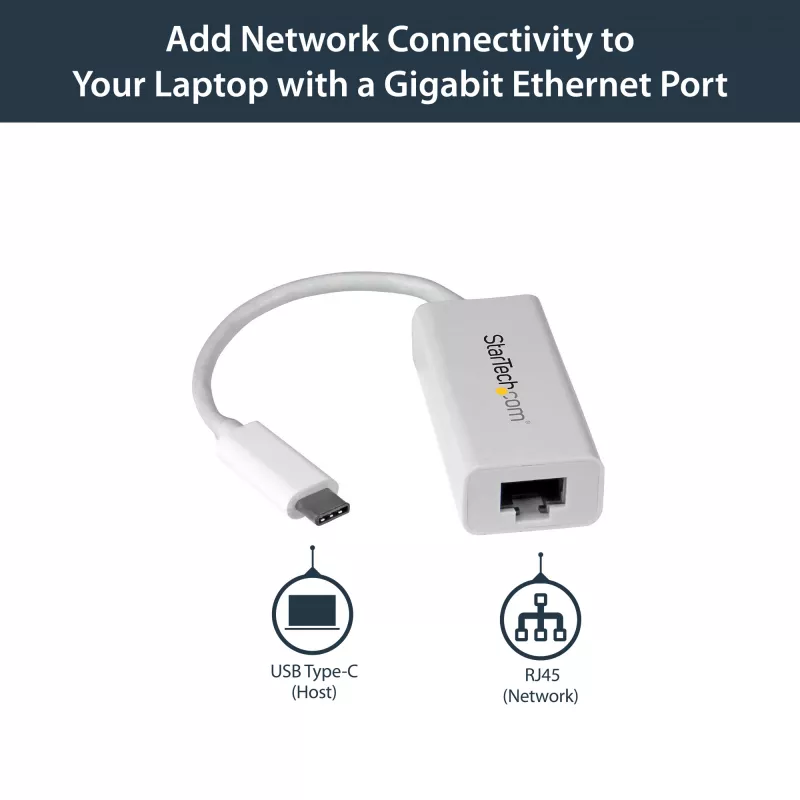 StarTech.com adaptador de red USB-C a Gigabit - blanco, con cable, USB Type-C, Ethernet, 5000 Mbit/s, blanco