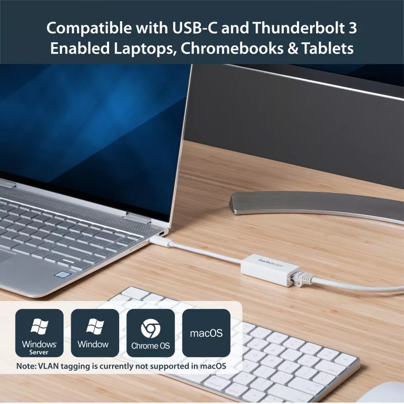StarTech.com adaptador de red USB-C a Gigabit - blanco, con cable, USB Type-C, Ethernet, 5000 Mbit/s, blanco