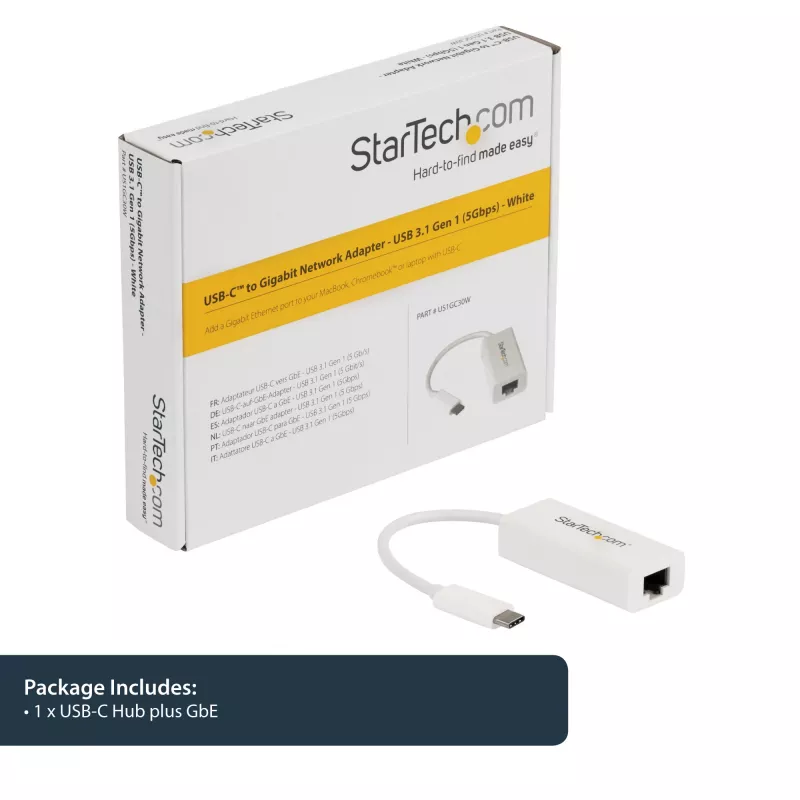 StarTech.com adaptador de red USB-C a Gigabit - blanco, con cable, USB Type-C, Ethernet, 5000 Mbit/s, blanco
