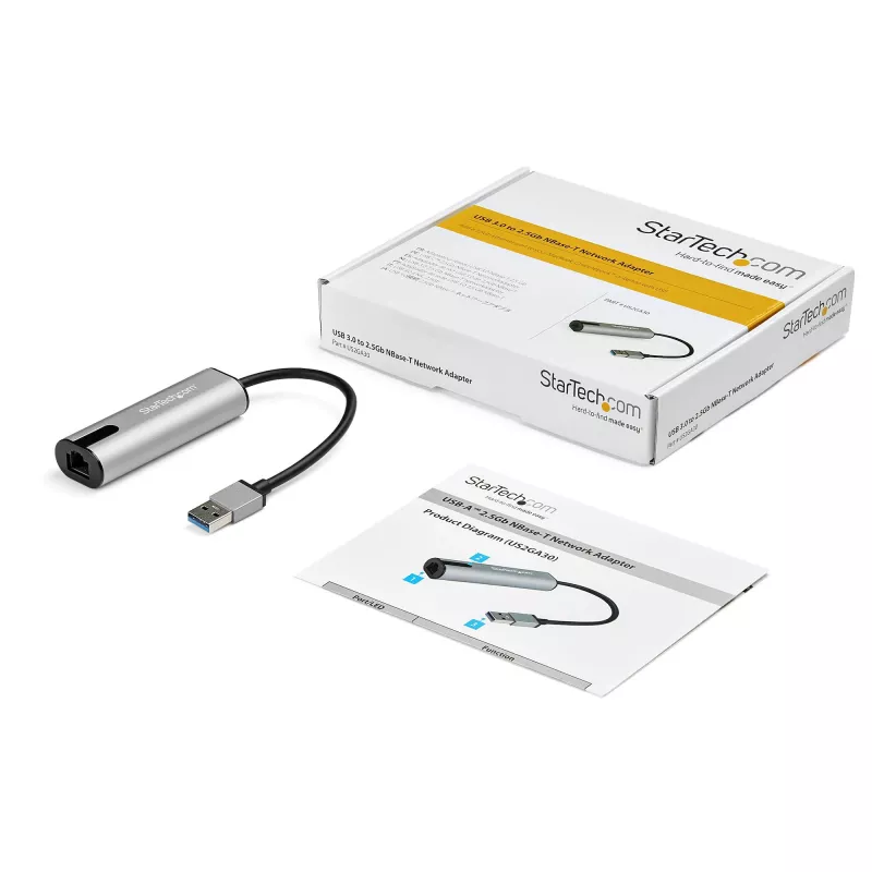 StarTech.com US2GA30 adaptador USB 3.0 Type-A a 2,5 Gigabit Ethernet, NBASE-T, 2.5GBASE-T, RJ45, 10/100/1000/2500 Mbps, negro/gris espacial