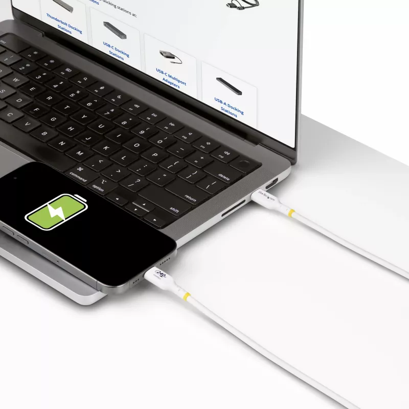 StarTech.com Cable de carga USB-C blanco de 1 m, cable USB-C certificado por USB-IF, 240W PD EPR, cable de carga para portátil USB 2.0 Type-C, cable de transferencia de datos USB-C, funda de TPE
