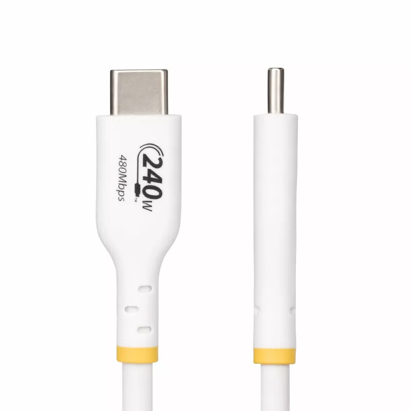 StarTech.com Cable de carga USB-C blanco de 2 m, cable USB-C certificado por USB-IF, 240W PD EPR, cable de carga para portátil USB 2.0 Type-C, cable de datos USB-C, funda de TPE