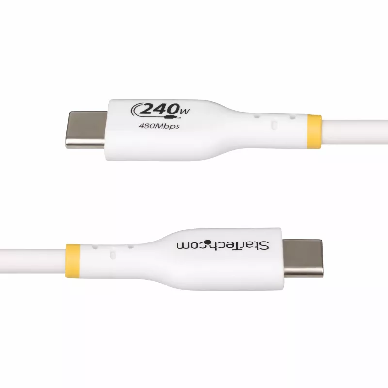 StarTech.com Cable de carga USB-C blanco de 3 m, cable USB-C certificado por USB-IF, 240W PD EPR, cable de carga para portátil USB 2.0 Type-C, cable de transferencia de datos USB-C, funda de TPE