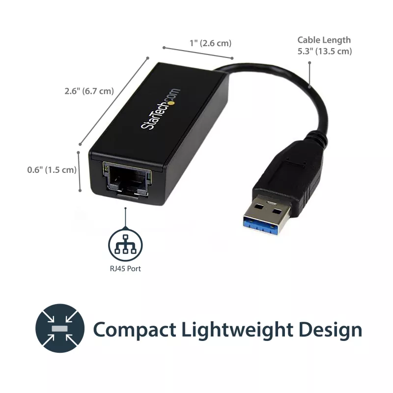 StarTech.com Adaptador de red USB 3.0 a Gigabit Ethernet, 10/100/1000 Mbit/s, USB a RJ45, adaptador USB 3.0 a LAN, adaptador Ethernet USB 3.0 (GbE), conforme a TAA