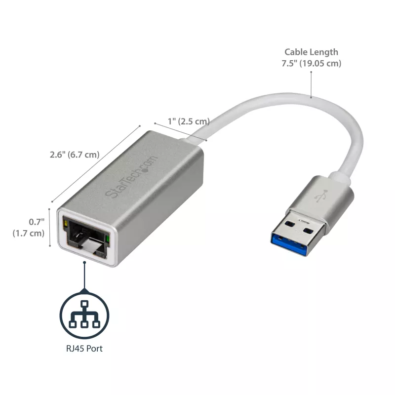 StarTech.com Adaptador de red USB 3.0 a Gigabit - Plateado, con cable, USB, Ethernet, 2000 Mbit/s, Plateado
