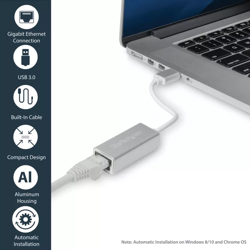 StarTech.com Adaptador de red USB 3.0 a Gigabit - Plateado, con cable, USB, Ethernet, 2000 Mbit/s, Plateado