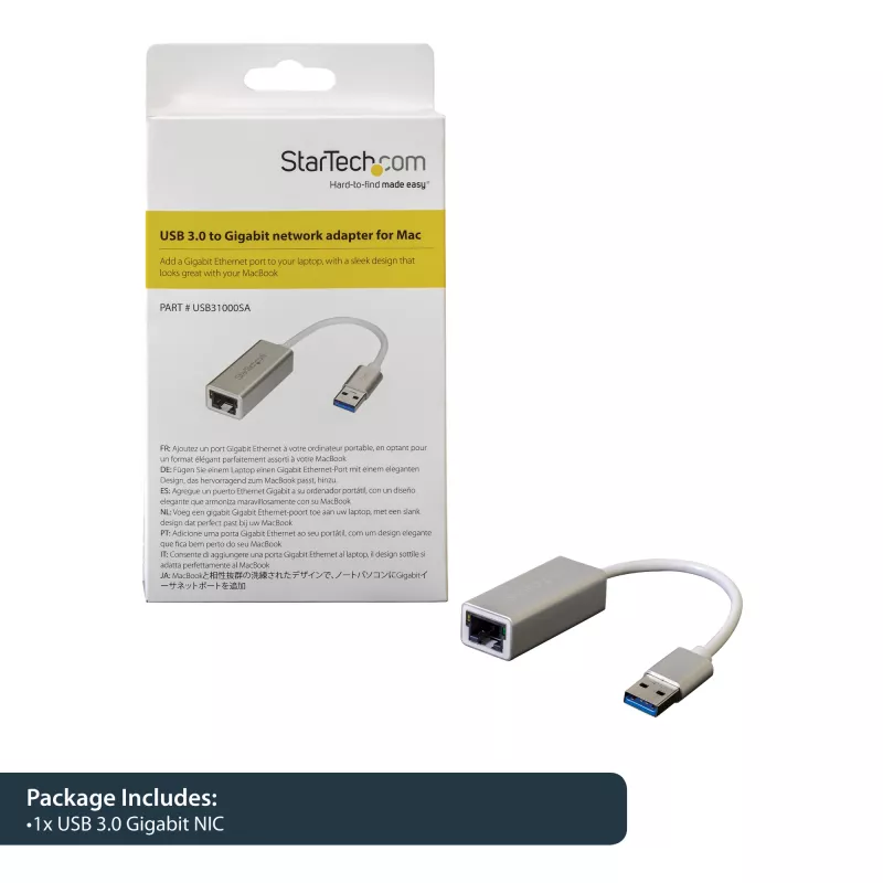 StarTech.com Adaptador de red USB 3.0 a Gigabit - Plateado, con cable, USB, Ethernet, 2000 Mbit/s, Plateado