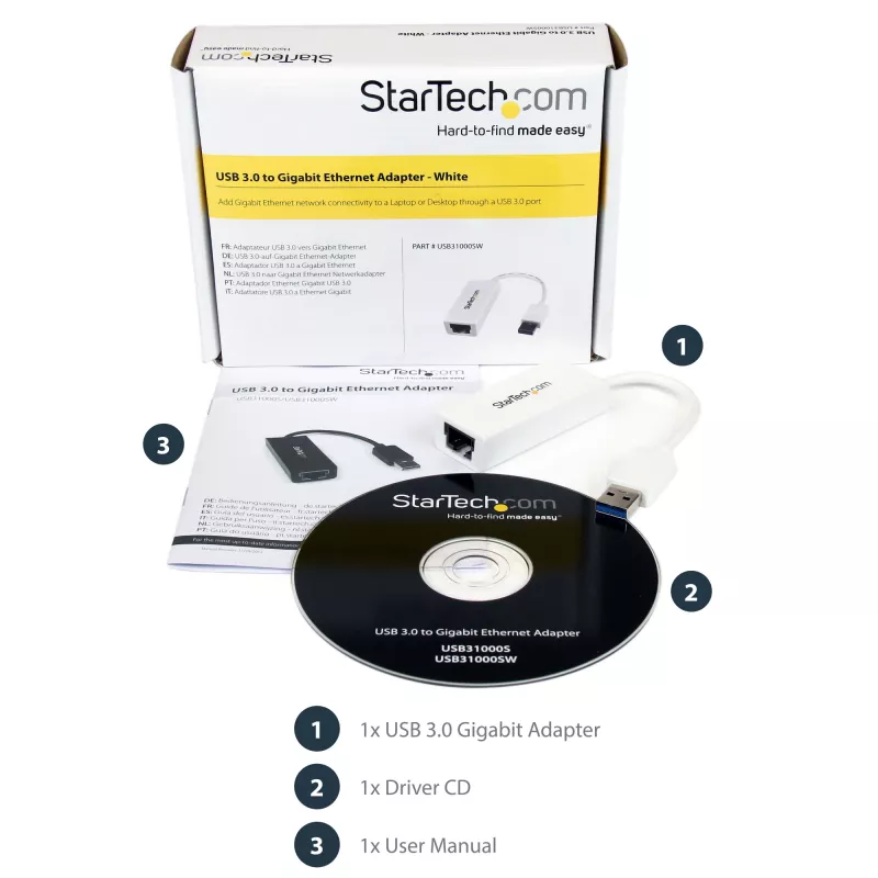 StarTech.com Adaptador de red USB 3.0 a Gigabit Ethernet, 10/100/1000 Mbit/s, USB a RJ45, adaptador USB 3.0 a LAN, adaptador Ethernet USB 3.0 (GbE), conforme a TAA