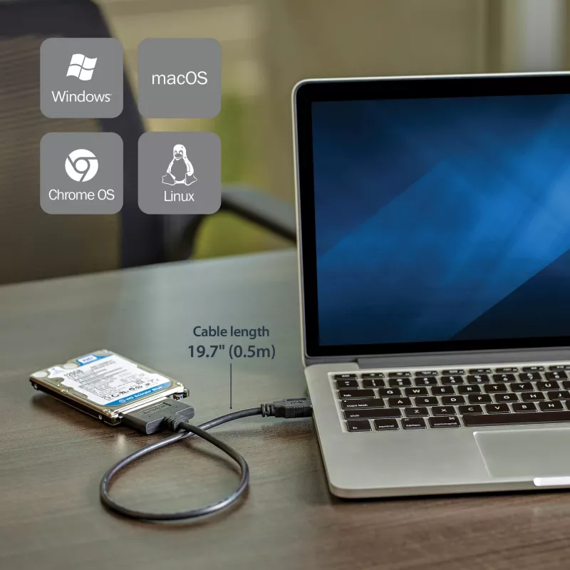 StarTech.com Adaptador USB 3.1 a SATA de 2,5 pulgadas – USB 3.1 Gen 2 10 Gbit/s con UASP, convertidor externo de almacenamiento para HDD/SSD