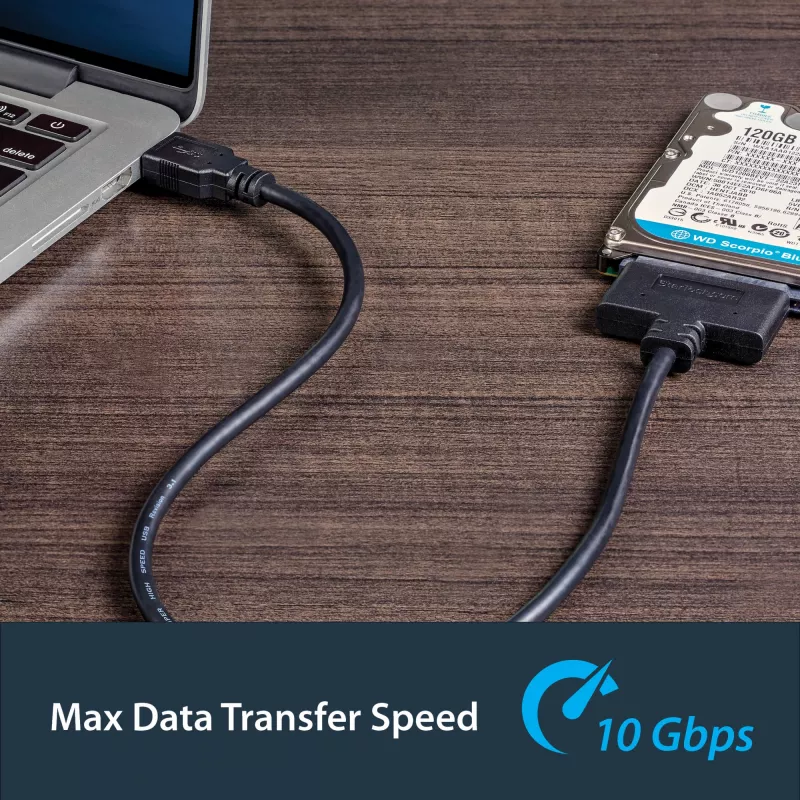 StarTech.com Adaptador USB 3.1 a SATA de 2,5 pulgadas – USB 3.1 Gen 2 10 Gbit/s con UASP, convertidor externo de almacenamiento para HDD/SSD