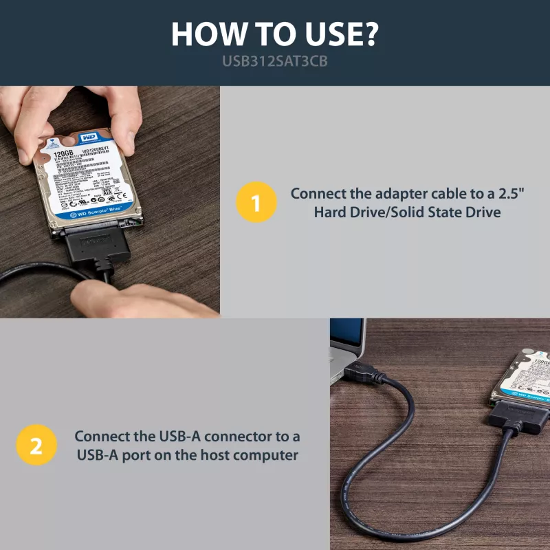 StarTech.com Adaptador USB 3.1 a SATA de 2,5 pulgadas – USB 3.1 Gen 2 10 Gbit/s con UASP, convertidor externo de almacenamiento para HDD/SSD