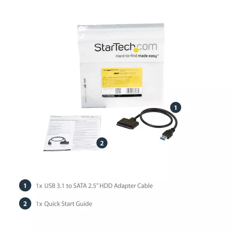 StarTech.com Adaptador USB 3.1 a SATA de 2,5 pulgadas – USB 3.1 Gen 2 10 Gbit/s con UASP, convertidor externo de almacenamiento para HDD/SSD