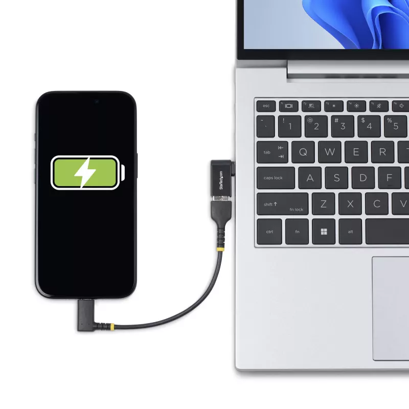 StarTech.com Adaptador USB-C a USB-A en ángulo, USB 5 Gbit/s, adaptador compacto de conector macho USB-C a conector hembra USB-A, carcasa metálica, macho/hembra