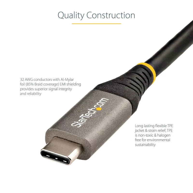StarTech.com Cable USB-C de 3ft (1m) 10 Gbit/s – Cable USB-C certificado por USB-IF – Cable USB 3.1 Type-C – Carga Power Delivery de 100W (5A), DP Alt Mode – Cable USB-C a C – Carga y sincronización