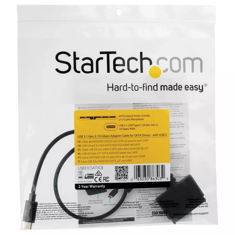 StarTech.com Cable adaptador USB 3.1 (10 Gbit/s) para unidades SATA de 2,5 pulgadas – USB-C