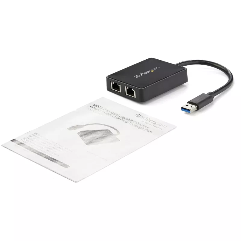StarTech.com Adaptador de red USB 3.0 a Gigabit Ethernet de doble puerto con puerto USB