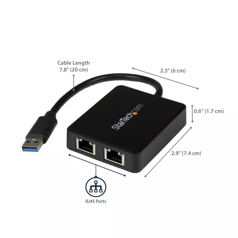 StarTech.com Adaptador de red USB 3.0 a Gigabit Ethernet de doble puerto con puerto USB