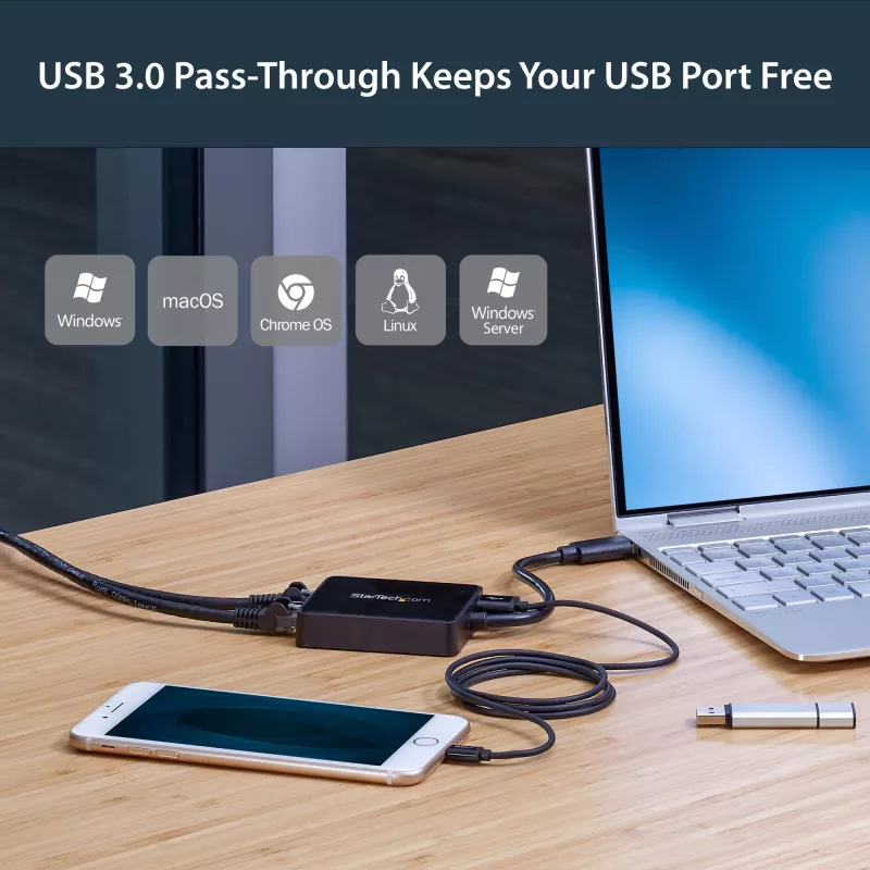 StarTech.com Adaptador de red USB 3.0 a Gigabit Ethernet de doble puerto con puerto USB