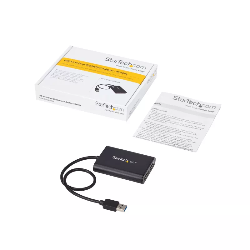 StarTech.com Adaptador USB 3.0 a doble DisplayPort – 4K 60 Hz, 3.2 Gen 1 (3.1 Gen 1), USB Type-A, salida DisplayPort, 4096 x 2160 píxeles