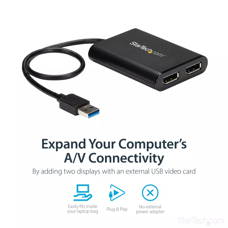StarTech.com Adaptador USB 3.0 a doble DisplayPort – 4K 60 Hz, 3.2 Gen 1 (3.1 Gen 1), USB Type-A, salida DisplayPort, 4096 x 2160 píxeles