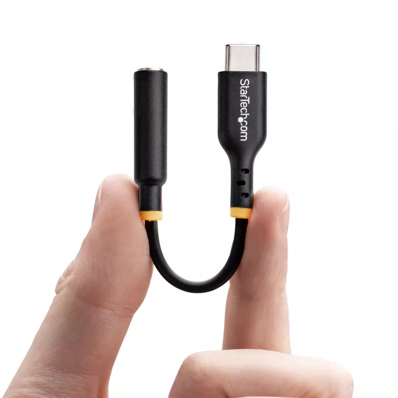 StarTech.com USBCAUDIO2 adaptador de audio de USB-C a 3,5 mm TRRS para auriculares/auriculares con micrófono, DAC de 32 bits, compatible con Thunderbolt, 12,7 cm, negro