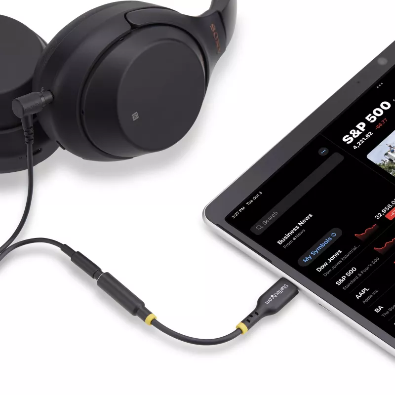 StarTech.com USBCAUDIO2 adaptador de audio de USB-C a 3,5 mm TRRS para auriculares/auriculares con micrófono, DAC de 32 bits, compatible con Thunderbolt, 12,7 cm, negro