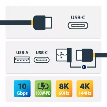 StarTech.com Cable USB-C de 3ft (1m) con adaptador dongle USB-A – Cable USB-C híbrido 2 en 1 con USB-A – USB-C a USB-C (10 Gbit/s/100W PD), USB-A a USB-C (5 Gbit/s) – Ideal para estaciones de acoplamiento híbridas