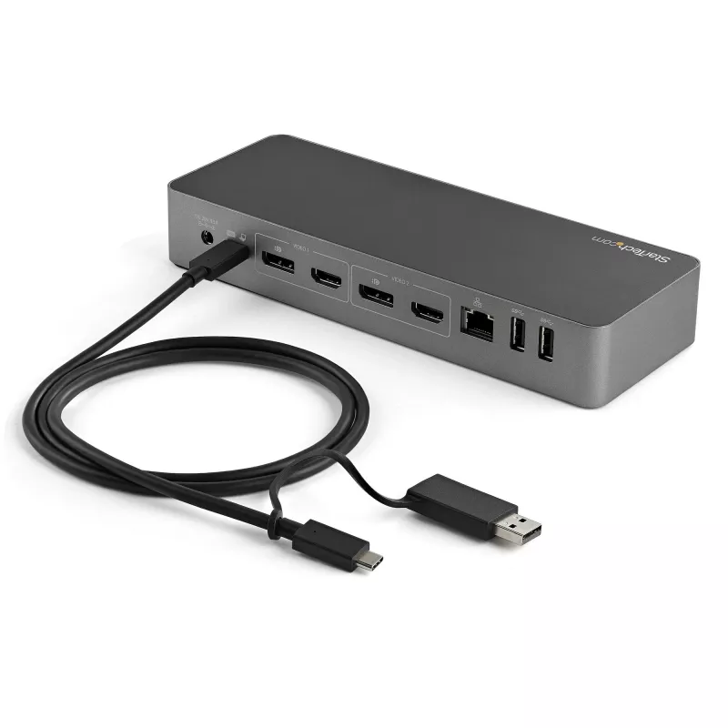 StarTech.com Cable USB-C de 3ft (1m) con adaptador dongle USB-A – Cable USB-C híbrido 2 en 1 con USB-A – USB-C a USB-C (10 Gbit/s/100W PD), USB-A a USB-C (5 Gbit/s) – Ideal para estaciones de acoplamiento híbridas