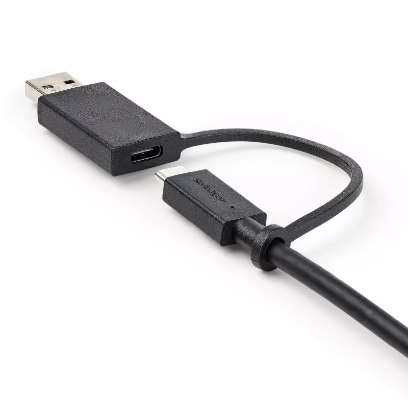 StarTech.com Cable USB-C de 3ft (1m) con adaptador dongle USB-A – Cable USB-C híbrido 2 en 1 con USB-A – USB-C a USB-C (10 Gbit/s/100W PD), USB-A a USB-C (5 Gbit/s) – Ideal para estaciones de acoplamiento híbridas