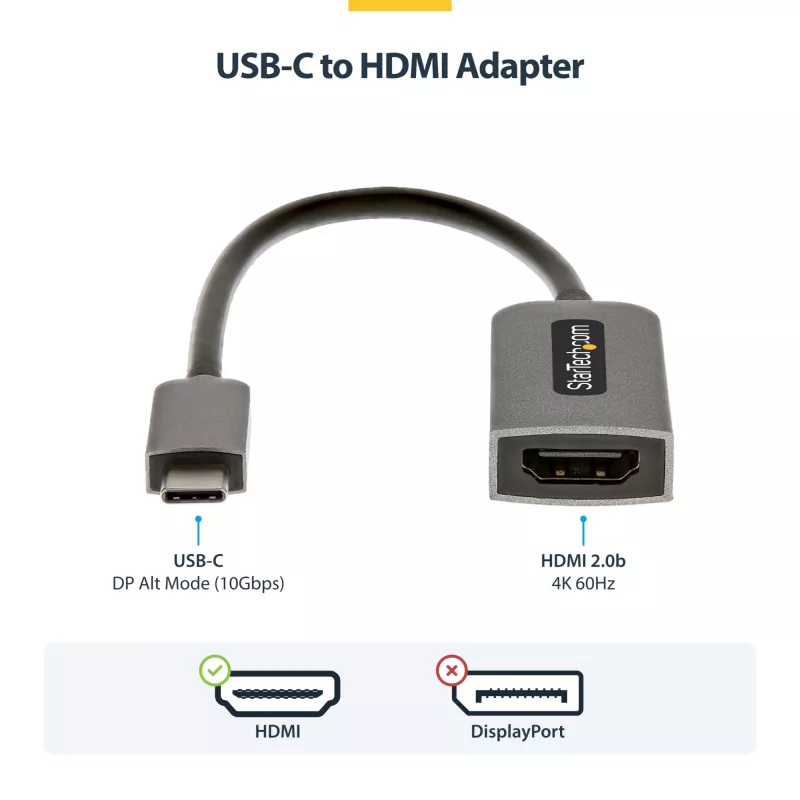 StarTech.com Adaptador USB-C a HDMI, vídeo 4K 60 Hz, HDR10, dongle USB-C a monitor HDMI, compatible con USB4 / Thunderbolt