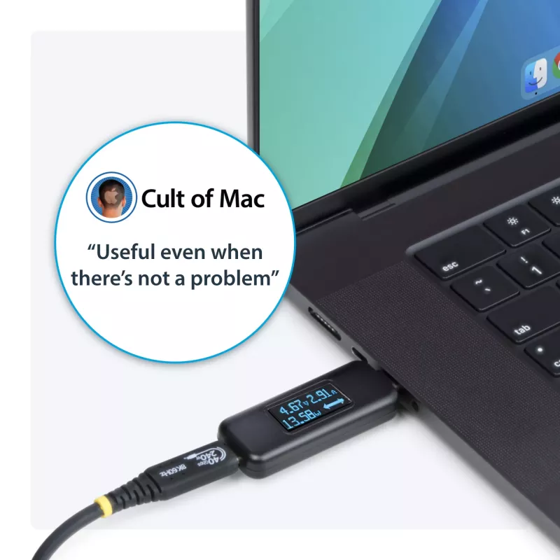 StarTech.com Probador de potencia USB-C, multímetro digital, medidor de voltaje y corriente bidireccional, hasta 240W PD EPR, probador medidor de potencia portátil para cables y puertos USB-C