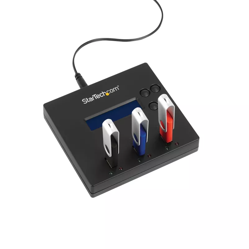 StarTech.com Duplicador y borrador de memorias USB independiente de 1 a 2, copiador de unidades flash USB múltiples, copia de sistema y archivos y de unidad completa a 1,5 GB/min, borrado simple y de 3 pasadas, pantalla LCD – TAA