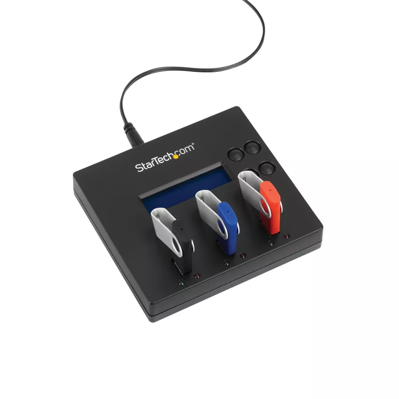 StarTech.com Duplicador y borrador de memorias USB independiente de 1 a 2, copiador de unidades flash USB múltiples, copia de sistema y archivos y de unidad completa a 1,5 GB/min, borrado simple y de 3 pasadas, pantalla LCD – TAA