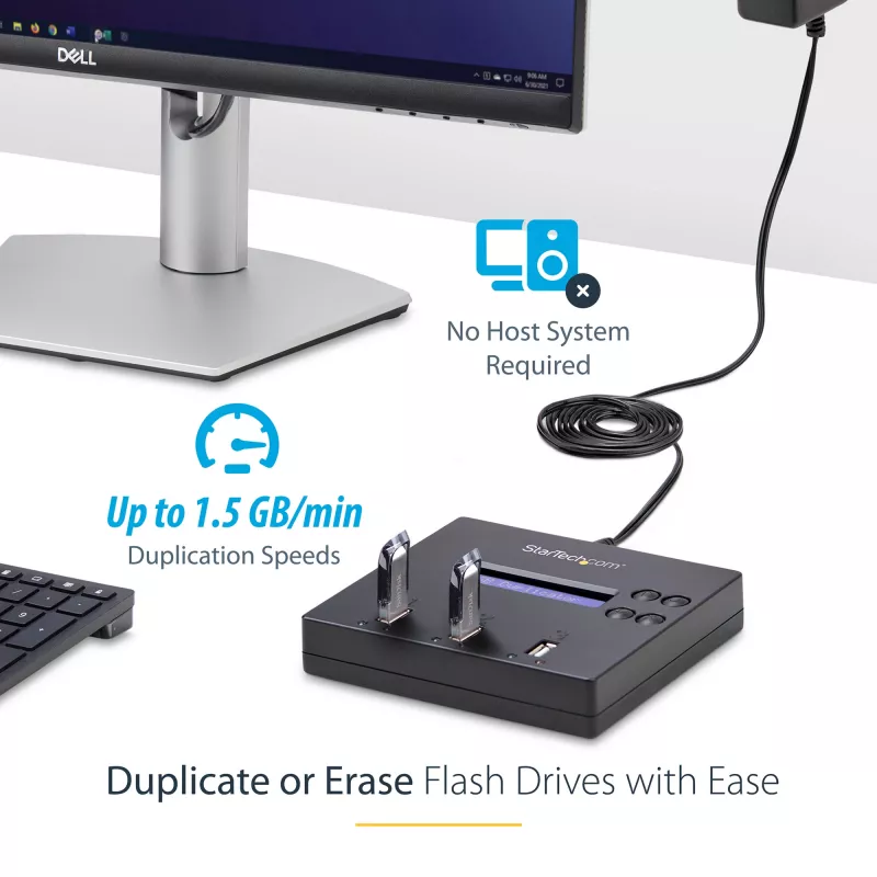 StarTech.com Duplicador y borrador de memorias USB independiente de 1 a 2, copiador de unidades flash USB múltiples, copia de sistema y archivos y de unidad completa a 1,5 GB/min, borrado simple y de 3 pasadas, pantalla LCD – TAA
