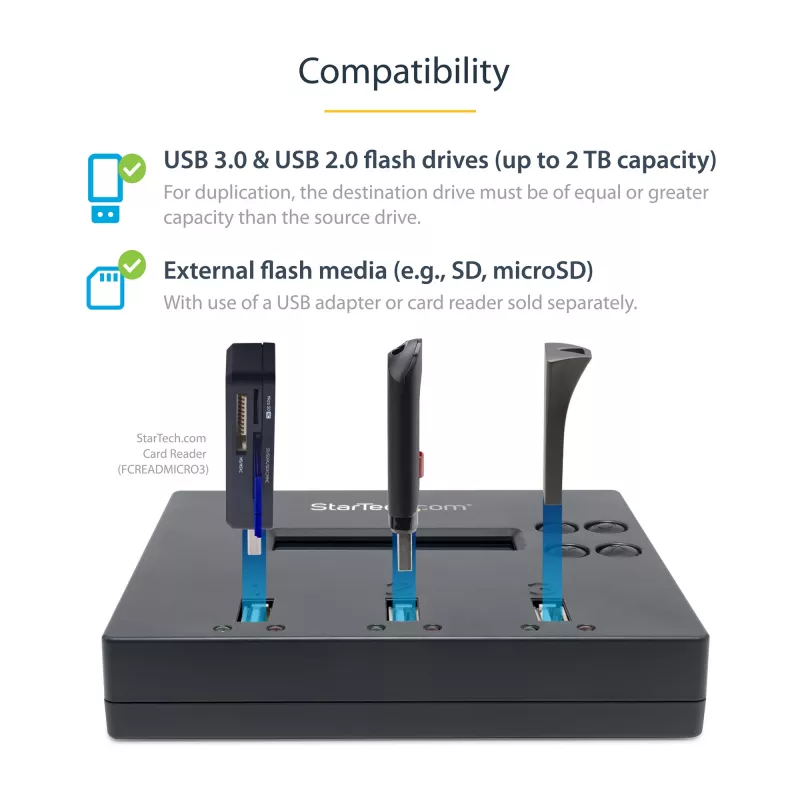 StarTech.com Duplicador y borrador de memorias USB independiente de 1 a 2, copiador de unidades flash USB múltiples, copia de sistema y archivos y de unidad completa a 1,5 GB/min, borrado simple y de 3 pasadas, pantalla LCD – TAA