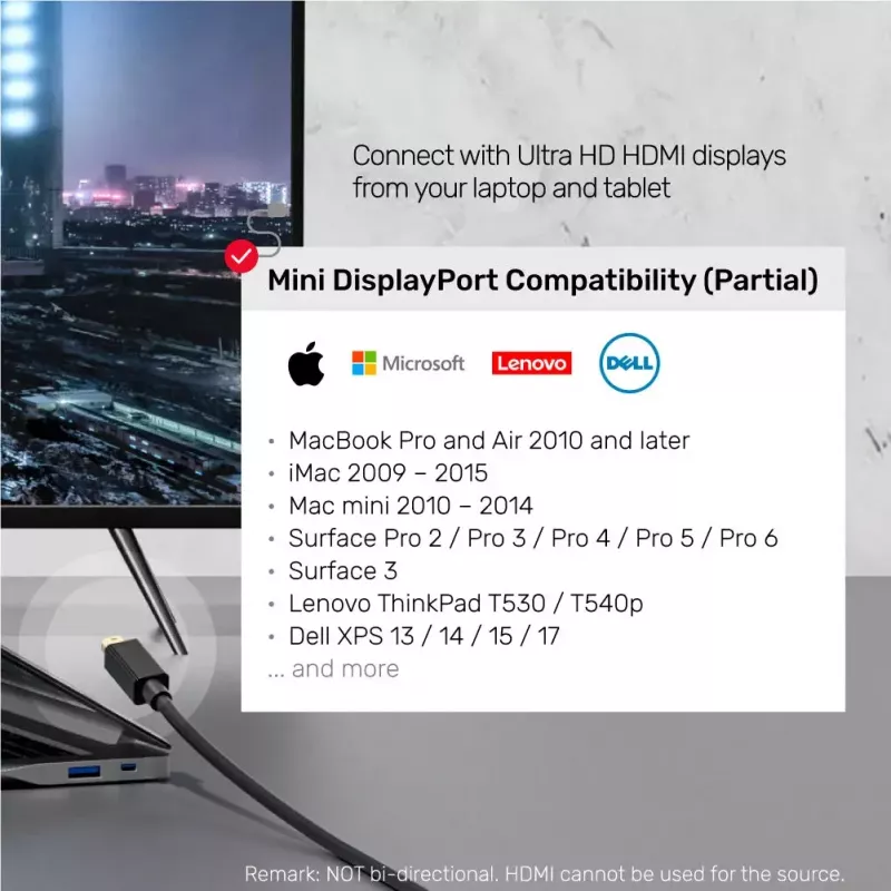 Unitek V1152A cable adaptador de Mini DisplayPort a HDMI, 4K 30 Hz, 2 m, negro