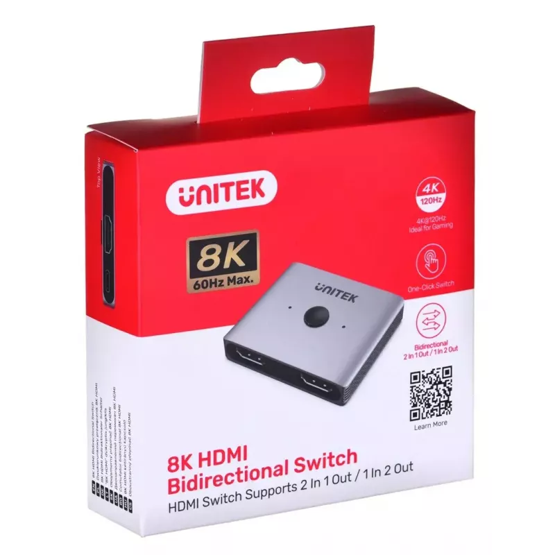 Switch HDMI Unitek V1163A 2x1 8K 60 Hz — 2 entradas a 1 salida