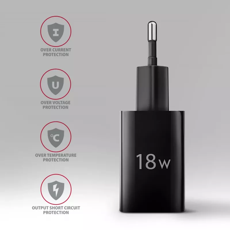 Axagon ACU-QC18 QC 3.0 1× SALIDA Cargador de pared 18W, Interior, AC, Negro