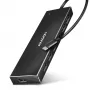 Axagon HUE-F7C hub de carga plano de aluminio USB 3.2 Gen 1 de 7 puertos, 7x USB-A, cable USB-C de 30 cm, conector de alimentación externa, negro