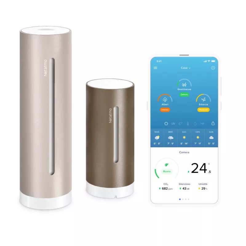 Netatmo NWS-S-EC estación meteorológica inteligente Original 2.ª generación, interior/exterior, HomeKit, arena (marrón)