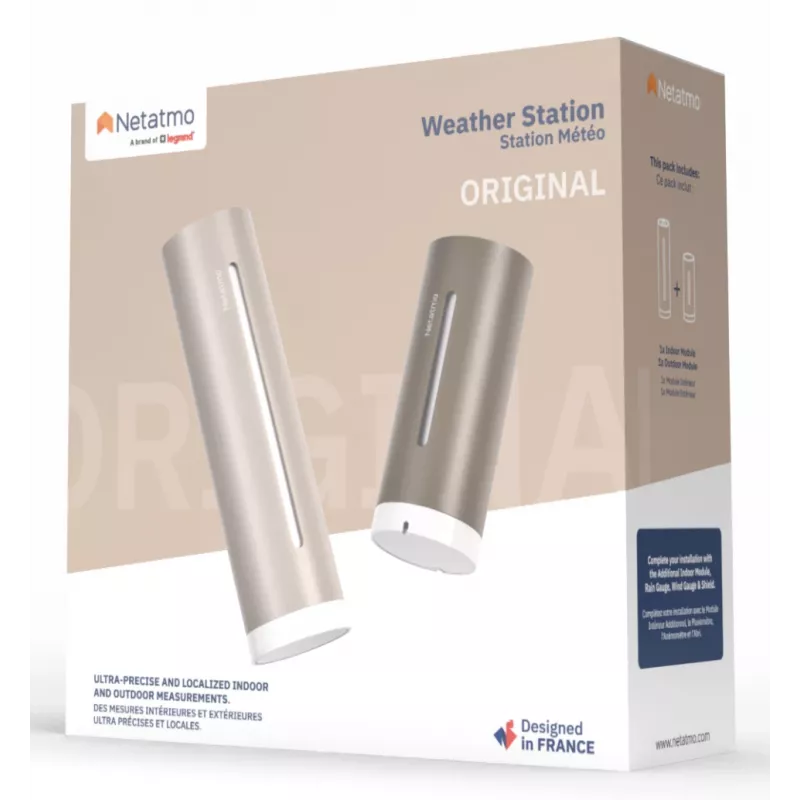 Netatmo NWS-S-EC estación meteorológica inteligente Original 2.ª generación, interior/exterior, HomeKit, arena (marrón)