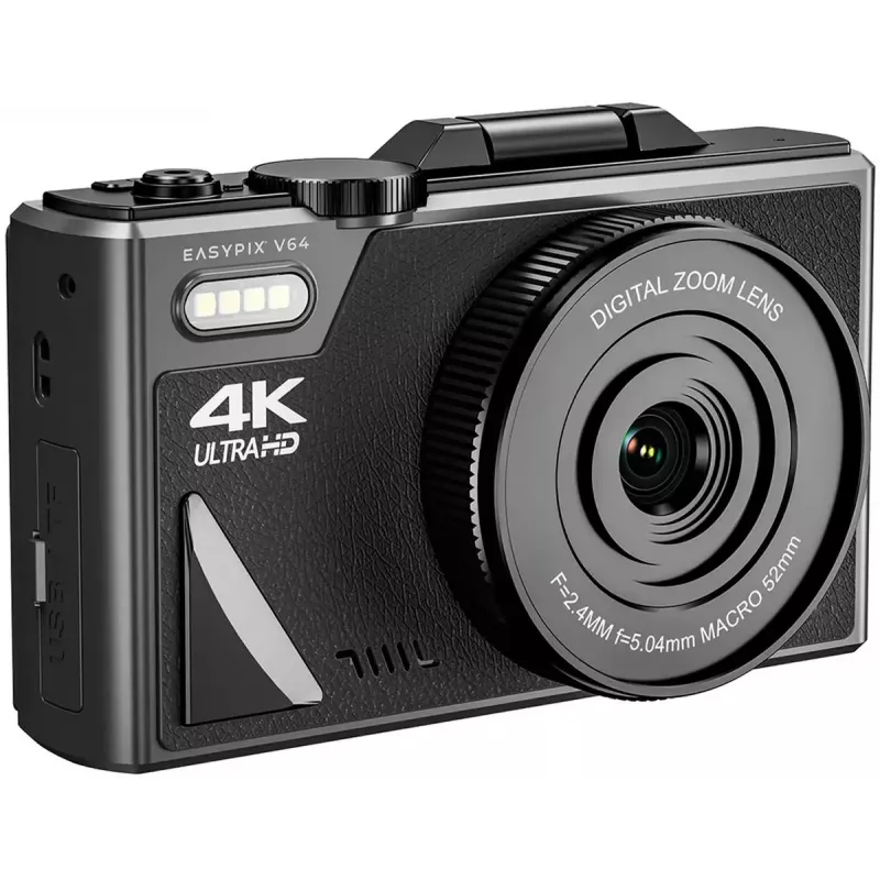 Easypix V64 Flip 20203 cámara digital compacta, 64 MP, vídeo 4K, pantalla abatible de 3 pulgadas, zoom digital 18x, WiFi