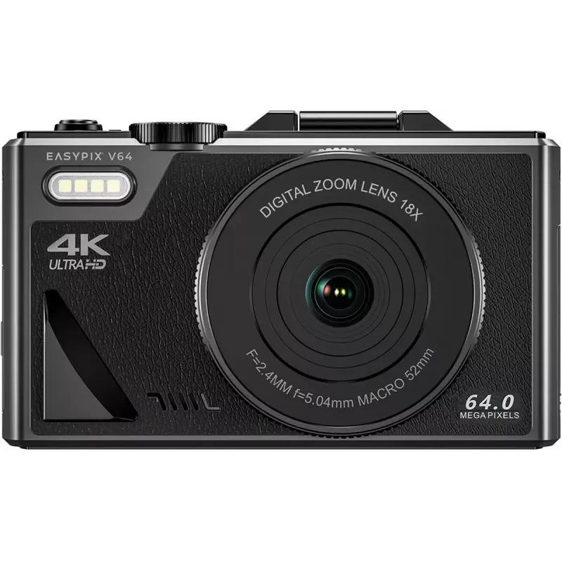Easypix V64 Flip 20203 cámara digital compacta, 64 MP, vídeo 4K, pantalla abatible de 3 pulgadas, zoom digital 18x, WiFi