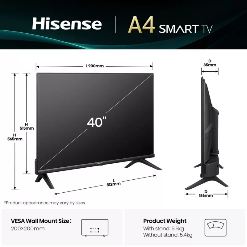 Hisense 40A4Q 101,6 cm (40 pulgadas) Full HD Smart TV Wi-Fi negro 200 cd/m²