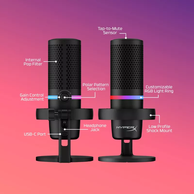 HyperX DuoCast - Micrófono USB (Negro) - Iluminación RGB