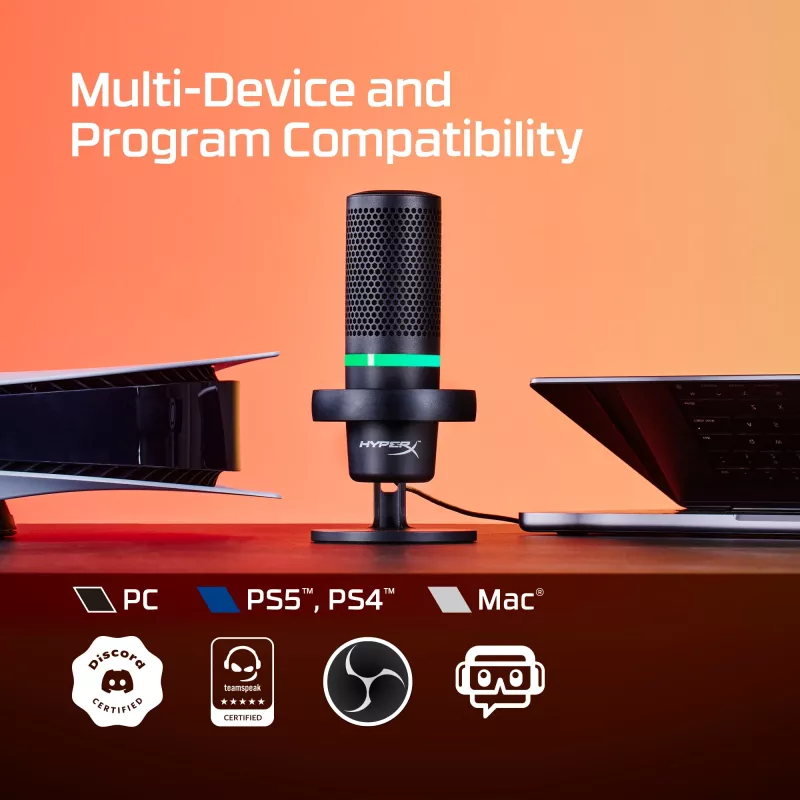 HyperX DuoCast - Micrófono USB (Negro) - Iluminación RGB