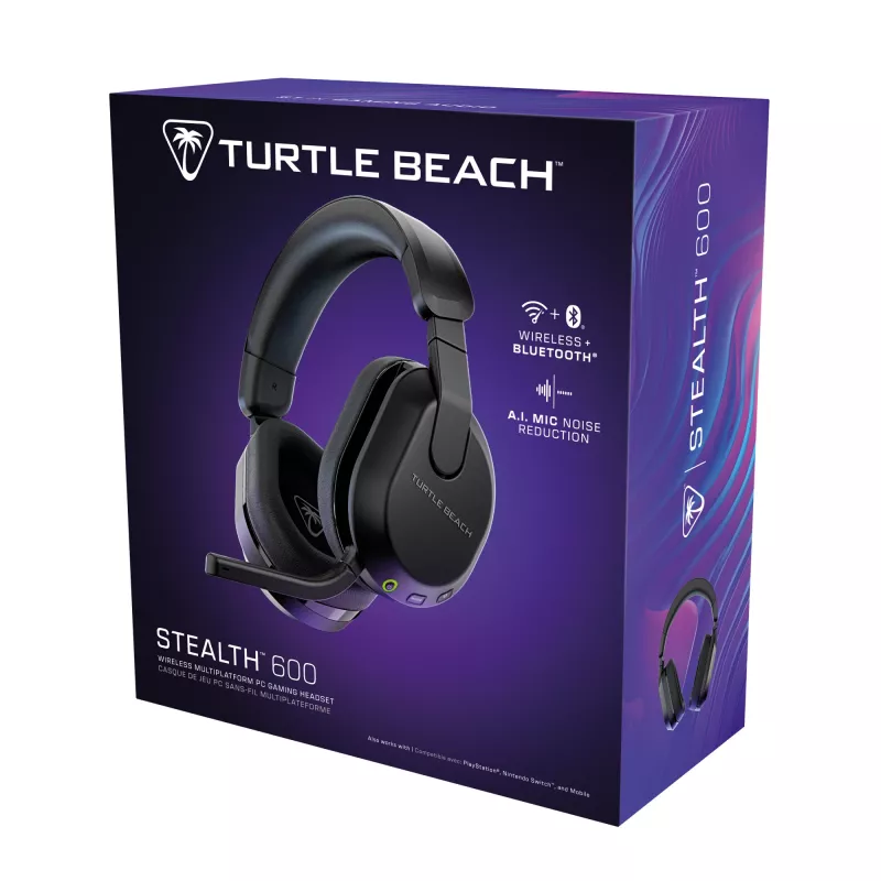 Turtle Beach Stealth 600 negro auricular gaming inalámbrico para PC con hasta 80 horas de autonomía, altavoces de 50 mm y Bluetooth para PC, PS5, PS4 y dispositivos móviles