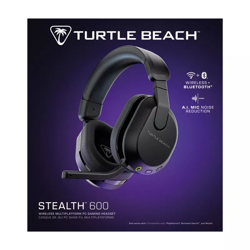 Turtle Beach Stealth 600 negro auricular gaming inalámbrico para PC con hasta 80 horas de autonomía, altavoces de 50 mm y Bluetooth para PC, PS5, PS4 y dispositivos móviles
