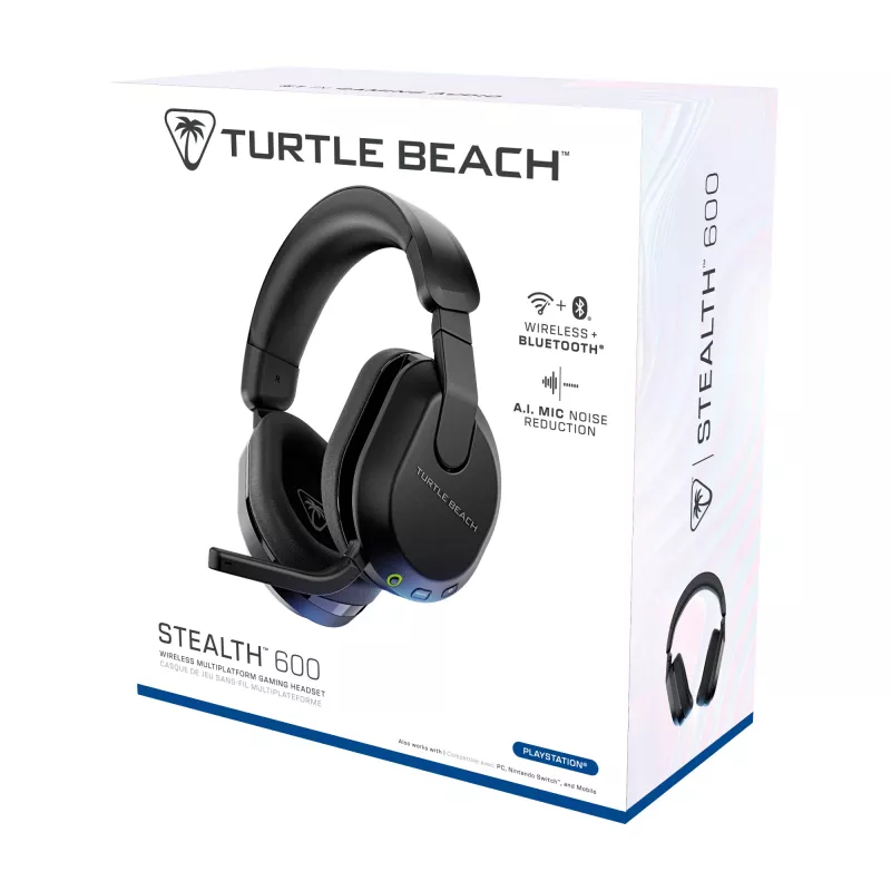 Turtle Beach Stealth 600 negro PlayStation auricular gaming inalámbrico con hasta 80 horas de autonomía, altavoces de 50 mm y Bluetooth para PS5, PS4, PC y dispositivos móviles
